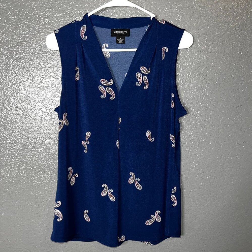 Liz Claiborne Navy Blue Paisley Sleeveless Blouse
